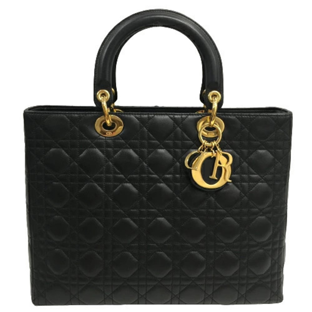 Dior Black  Logo Handbag Lady Christian Lambskin Cannage Charm